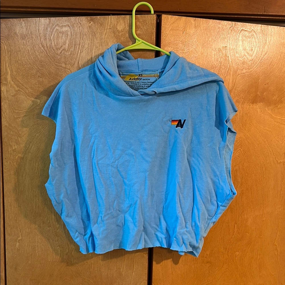 Aviator Nation Blue Sleeveless Sailor Collar Hoodie